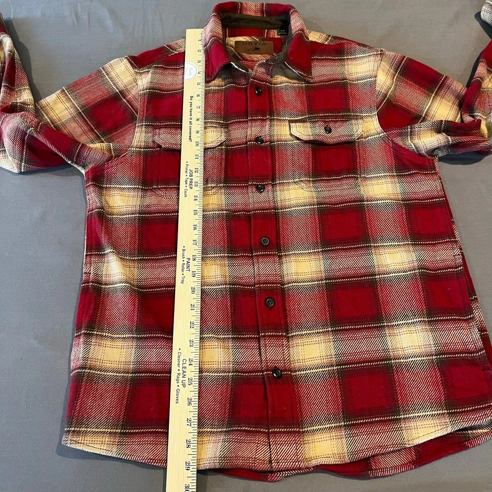 Orvis Mens Big Bear Fleece-Lined Flannel Plaid Shacket Size M Outdoors Red